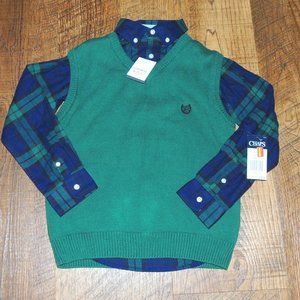 Boys Navy Plaid Shirt - Hunter Green Vest Size 7